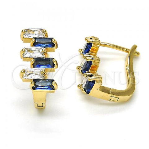 Oro Laminado Huggie Hoop, Gold Filled Style with Sapphire Blue and White Cubic Zirconia, Polished, Golden Finish, 02.237.0021.4.15