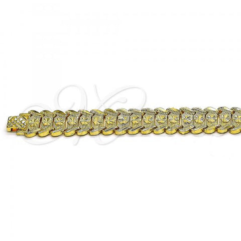 Oro Laminado Solid Bracelet, Gold Filled Style Flower Design, Diamond Cutting Finish, Golden Finish, 03.100.0072.08