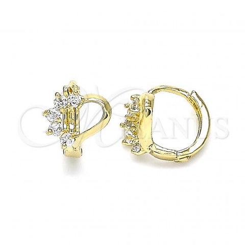 Oro Laminado Huggie Hoop, Gold Filled Style Heart Design, with White Cubic Zirconia, Polished, Golden Finish, 02.210.0561.10