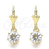 Oro Laminado Leverback Earring, Gold Filled Style with White Crystal, Polished, Golden Finish, 02.122.0112.5