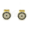 Oro Laminado Stud Earring, Gold Filled Style with Black and White Micro Pave, Polished, Golden Finish, 02.344.0114
