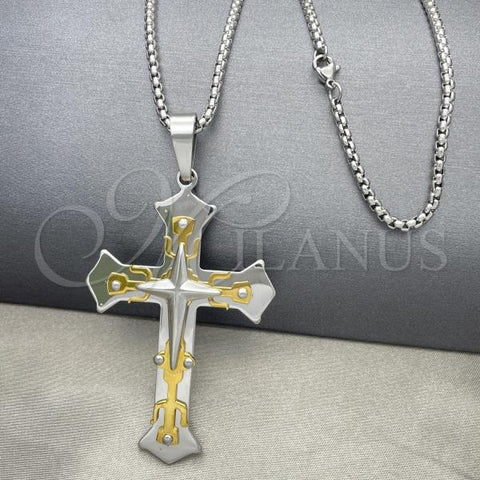 Stainless Steel Pendant Necklace, Cross Design, Polished, Two Tone, 04.116.0038.30