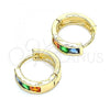 Oro Laminado Huggie Hoop, Gold Filled Style with Multicolor Cubic Zirconia, Polished, Golden Finish, 02.210.0638.5.12
