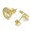 Oro Laminado Stud Earring, Gold Filled Style Tree Design, with White Micro Pave, Polished, Golden Finish, 02.156.0447