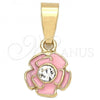 Oro Laminado Fancy Pendant, Gold Filled Style Flower Design, with White Crystal, Pink Enamel Finish, Golden Finish, 05.163.0073.1