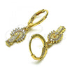 Oro Laminado Dangle Earring, Gold Filled Style Guadalupe Design, with White Micro Pave, Polished, Golden Finish, 02.253.0053