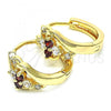 Oro Laminado Huggie Hoop, Gold Filled Style with Garnet and White Cubic Zirconia, Polished, Golden Finish, 02.237.0030.15