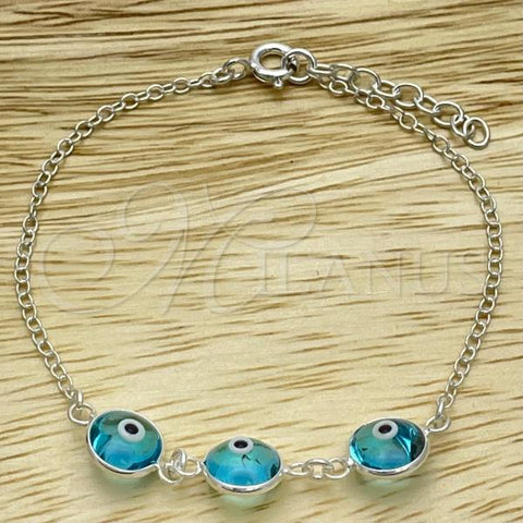 Sterling Silver Fancy Bracelet, Evil Eye Design, with Blue Topaz Crystal, Polished, Silver Finish, 03.401.0007.07