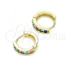 Oro Laminado Huggie Hoop, Gold Filled Style with Multicolor Micro Pave, Polished, Golden Finish, 02.210.0636.4.10