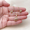 Oro Laminado Earring and Pendant Adult Set, Gold Filled Style with White Cubic Zirconia, Polished, Golden Finish, 10.342.0221