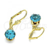 Oro Laminado Leverback Earring, Gold Filled Style with Blue Topaz and White Crystal, Polished, Golden Finish, 02.122.0112.6