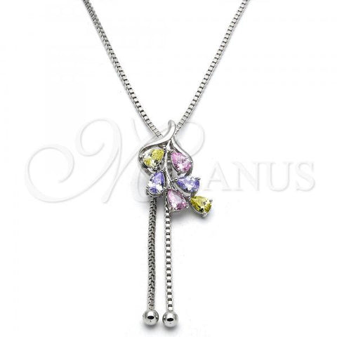 Rhodium Plated Pendant Necklace, Leaf Design, with Multicolor Cubic Zirconia, Polished, Rhodium Finish, 04.313.0001.1.40