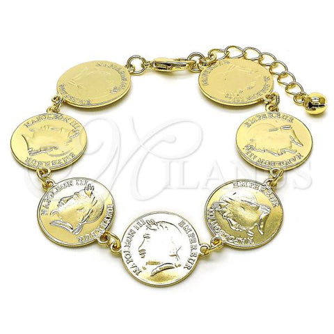 Oro Laminado Fancy Bracelet, Gold Filled Style Rolo Design, Polished, Golden Finish, 03.331.0228.08