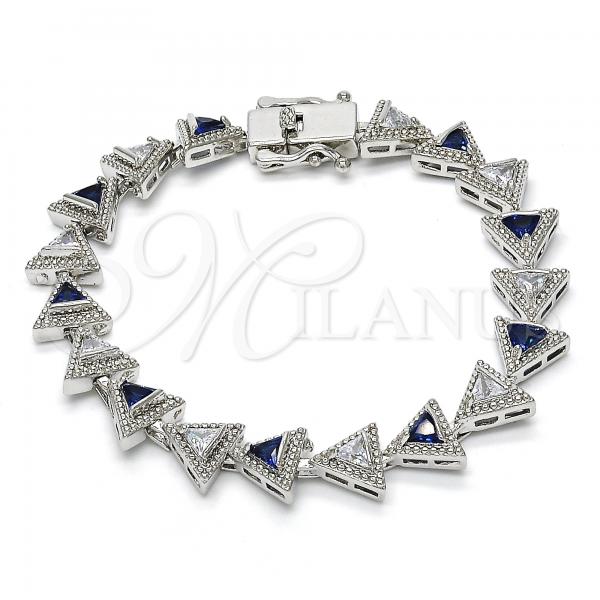 Rhodium Plated Tennis Bracelet, with Sapphire Blue and White Cubic Zirconia, Polished, Rhodium Finish, 03.210.0074.8.08