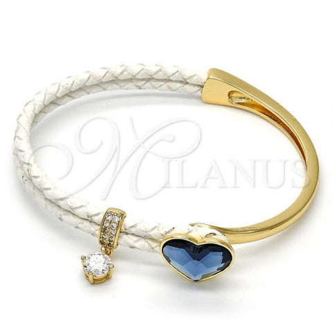 Oro Laminado Individual Bangle, Gold Filled Style Heart Design, with Denin Blue Swarovski Crystals and White Micro Pave, Polished, Golden Finish, 07.239.0008.4 (03 MM Thickness, One size fits all)