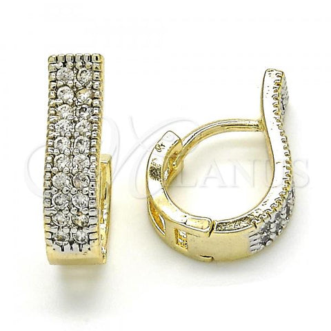 Oro Laminado Huggie Hoop, Gold Filled Style with White Cubic Zirconia, Polished, Two Tone, 02.210.0119.15