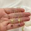 Oro Laminado Threader Earring, Gold Filled Style Evil Eye and Flower Design, Polished, Golden Finish, 02.02.0522