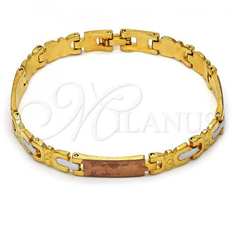 Oro Laminado Solid Bracelet, Gold Filled Style Elephant Design, Polished, Tricolor, 03.102.0031.08