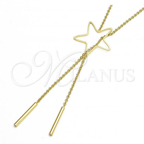 Oro Laminado Fancy Necklace, Gold Filled Style Star and Rolo Design, Polished, Golden Finish, 04.63.1280.36
