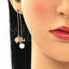 Oro Laminado Threader Earring, Gold Filled Style Elephant Design, with White Micro Pave, Polished, Golden Finish, 02.210.0338