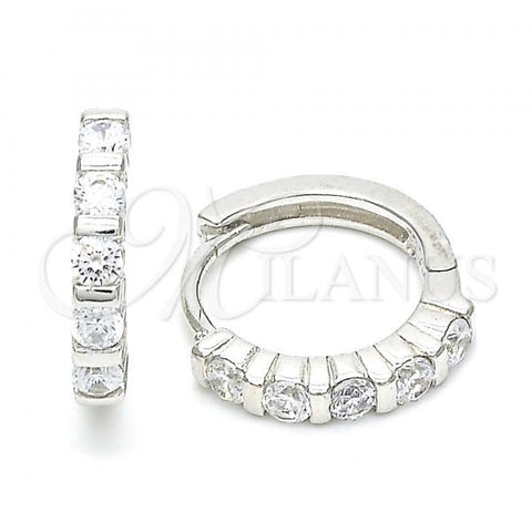 Sterling Silver Huggie Hoop, with White Cubic Zirconia, Polished, Rhodium Finish, 02.332.0068.15
