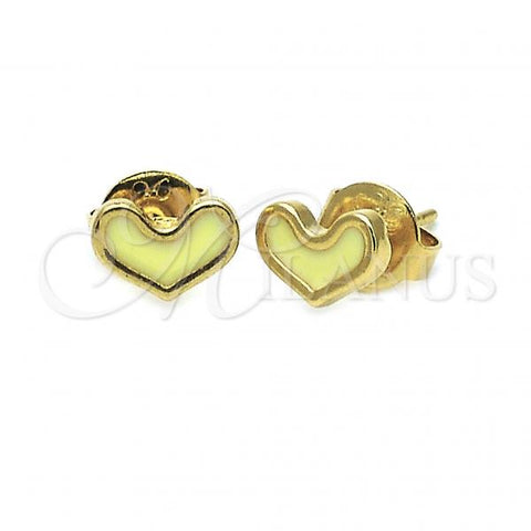 Oro Laminado Stud Earring, Gold Filled Style Heart Design, Yellow Enamel Finish, Golden Finish, 02.64.0250 *PROMO*