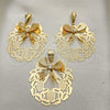 Oro Laminado Earring and Pendant Adult Set, Gold Filled Style with Cubic Zirconia, Golden Finish, 5.047.002