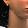 Oro Laminado Stud Earring, Gold Filled Style Flower Design, with White Micro Pave, Polished, Golden Finish, 02.156.0052