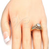 Oro Laminado Wedding Ring, Gold Filled Style Duo Design, with White Cubic Zirconia, Polished, Golden Finish, 01.284.0028.07 (Size 7)
