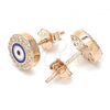 Sterling Silver Stud Earring, Evil Eye Design, with White Micro Pave, Blue Enamel Finish, Rose Gold Finish, 02.336.0151.1