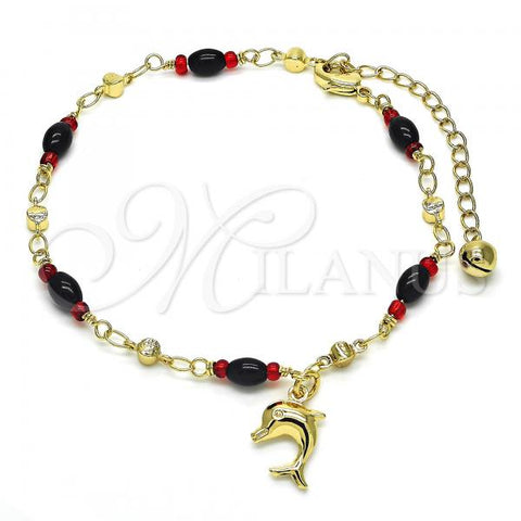 Oro Laminado Charm Anklet , Gold Filled Style Dolphin Design, Polished, Golden Finish, 03.213.0083.10