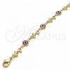 Oro Laminado Fancy Bracelet, Gold Filled Style Evil Eye and Dolphin Design, Red Resin Finish, Golden Finish, 03.326.0009.1.06