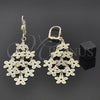 Oro Laminado Chandelier Earring, Gold Filled Style Flower Design, Polished, Golden Finish, 5.075.006