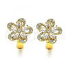 Oro Laminado Huggie Hoop, Gold Filled Style Flower Design, with White Cubic Zirconia, Polished, Golden Finish, 02.210.0721.15