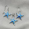 Sterling Silver Earring and Pendant Adult Set, Star Design, with Bermuda Blue Opal, Polished, Silver Finish, 10.391.0003