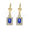 Oro Laminado Dangle Earring, Gold Filled Style with Sapphire Blue and White Crystal, Polished, Golden Finish, 02.122.0117.3