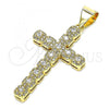 Oro Laminado Religious Pendant, Gold Filled Style Cross Design, with White Micro Pave and White Cubic Zirconia, Polished, Golden Finish, 05.342.0067