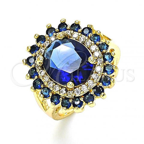 Oro Laminado Multi Stone Ring, Gold Filled Style with Sapphire Blue and White Cubic Zirconia, Polished, Golden Finish, 01.346.0021.4.07