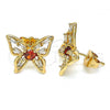 Oro Laminado Stud Earring, Gold Filled Style Butterfly Design, with Garnet and White Cubic Zirconia, Polished, Golden Finish, 02.387.0005.2