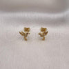 Oro Laminado Stud Earring, Gold Filled Style Bird Design, with White and Ruby Micro Pave, Polished, Golden Finish, 02.342.0285