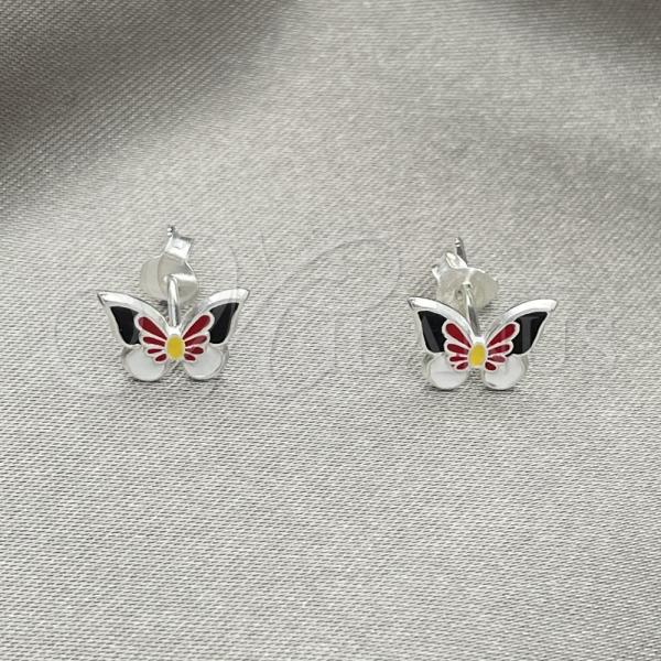 Sterling Silver Stud Earring, Butterfly Design, Black Enamel Finish, Silver Finish, 02.406.0007.02