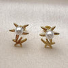 Oro Laminado Stud Earring, Gold Filled Style Star Design, with Ivory Pearl, Polished, Golden Finish, 02.341.0258