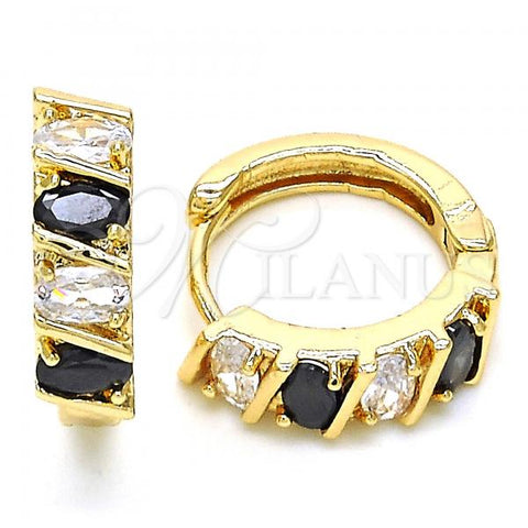 Oro Laminado Huggie Hoop, Gold Filled Style with Black and White Cubic Zirconia, Polished, Golden Finish, 02.210.0025.4.15