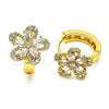 Oro Laminado Huggie Hoop, Gold Filled Style Flower Design, with White Cubic Zirconia, Polished, Golden Finish, 02.210.0721.15