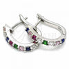 Sterling Silver Huggie Hoop, with Multicolor Cubic Zirconia, Polished, Rhodium Finish, 02.332.0059.15