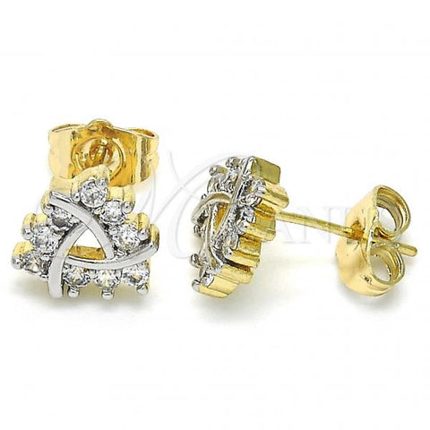 Oro Laminado Stud Earring, Gold Filled Style with White Cubic Zirconia, Polished, Two Tone, 02.210.0232