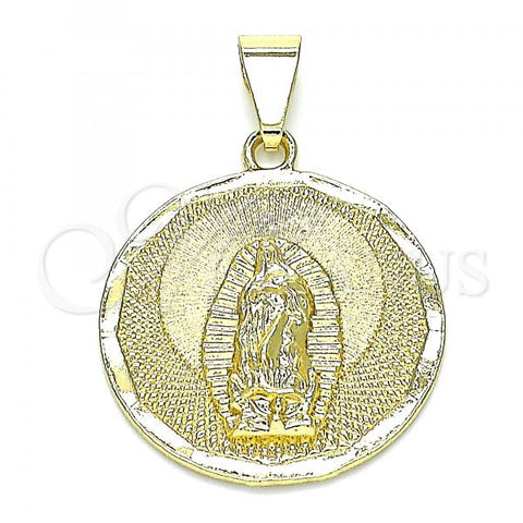 Oro Laminado Religious Pendant, Gold Filled Style Guadalupe Design, Polished, Golden Finish, 05.213.0131