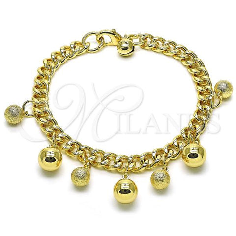 Oro Laminado Charm Bracelet, Gold Filled Style Chunky and Miami Cuban Design, Polished, Golden Finish, 03.331.0256.09