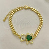 Oro Laminado Fancy Bracelet, Gold Filled Style Teddy Bear and Heart Design, with Green Cubic Zirconia and White Micro Pave, Polished, Golden Finish, 03.381.0034.5.06