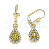 Oro Laminado Dangle Earring, Gold Filled Style Teardrop Design, with Peridot and White Crystal, Polished, Golden Finish, 02.122.0116.4